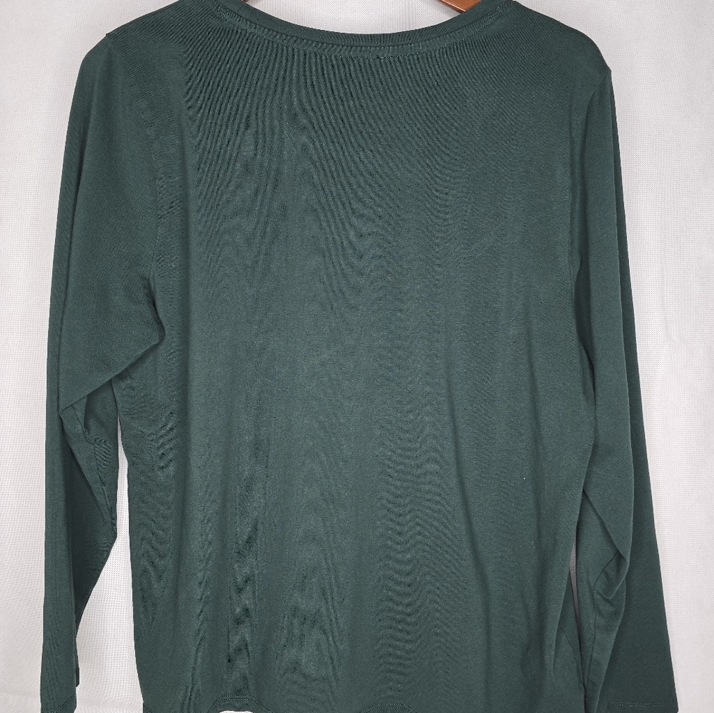 Calvin Klein T-shirt Hunter Green Long Sleeve Crystal Rhinestone Logo L/XL? - Picture 4 of 12